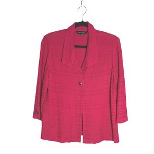 Ming Wang Knit Blazer Jacket Career Businessl Pink Red sz LG Rhinestone buttons